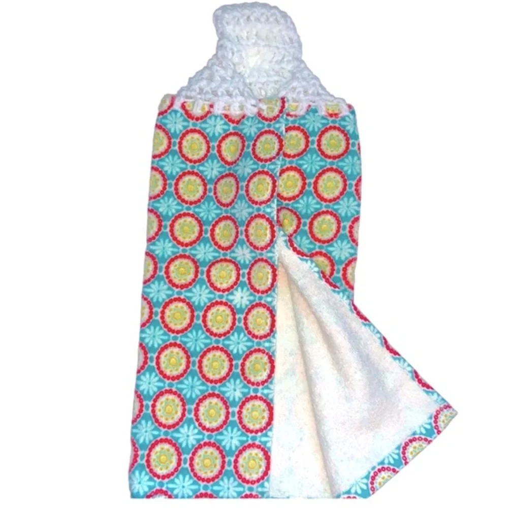 HAND CRAFTED Colorful Crochet Top Floral Hanging Kitchen or Bathroom Hand Towels